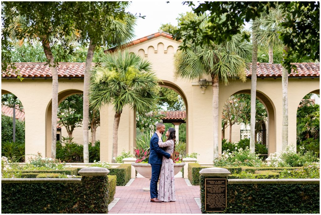 Groom and Bride holding eachother at Rollins College Florida