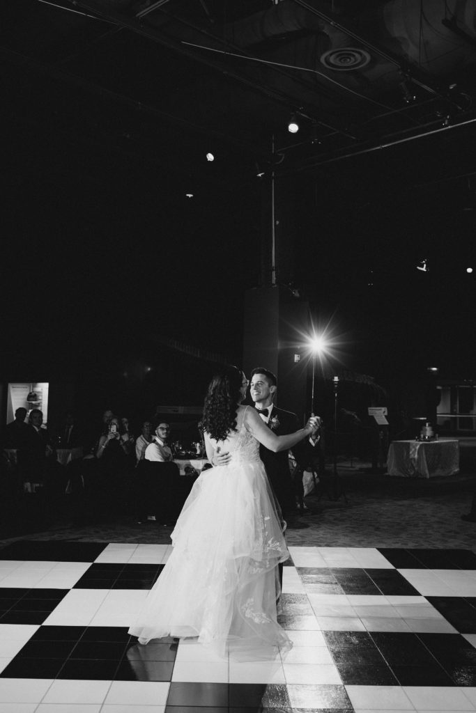 Black and white dance floor reception wedding
