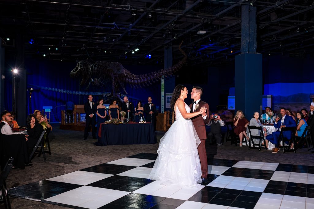wedding reception with dinosaurs