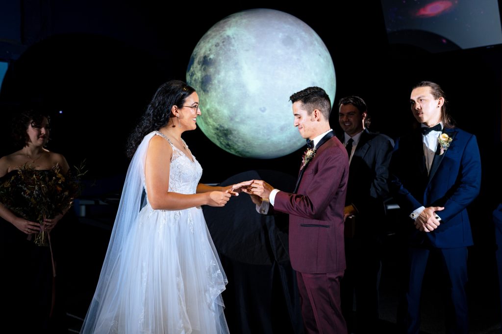 Wedding ceremony with moon backdrop