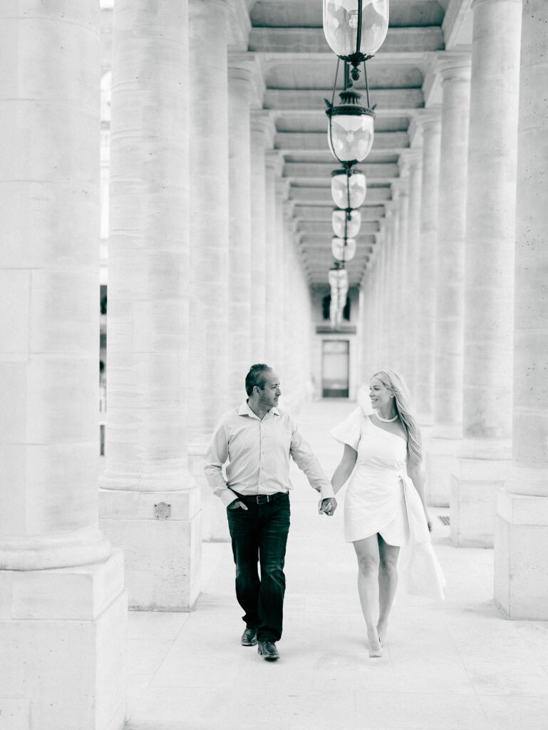 Couple walking together in Paris France